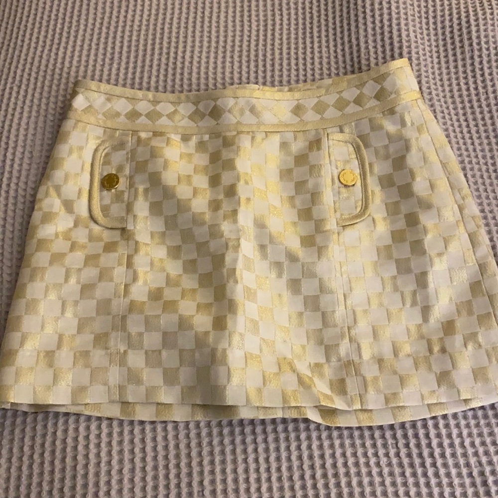 Lilly pulitzer gold checkered skirt size 4